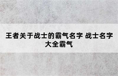 王者关于战士的霸气名字 战士名字大全霸气